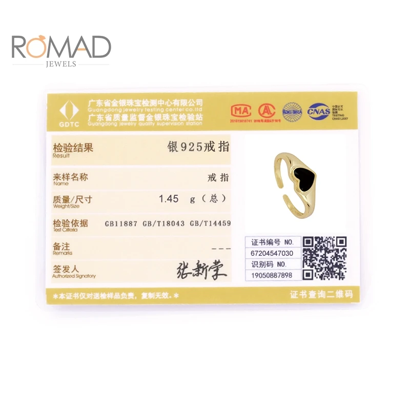 

ROMAD Women Minimalist Love Shape Black Ring Real S925 Sterling Silver Dripping Open Rings Jewelry Party Gift Wholesale