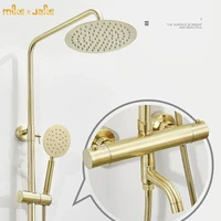 luxury stainless gold brush thermostatic shower mixer rainfall shower tap frosted gold bathtub shower tap hot and cold shower