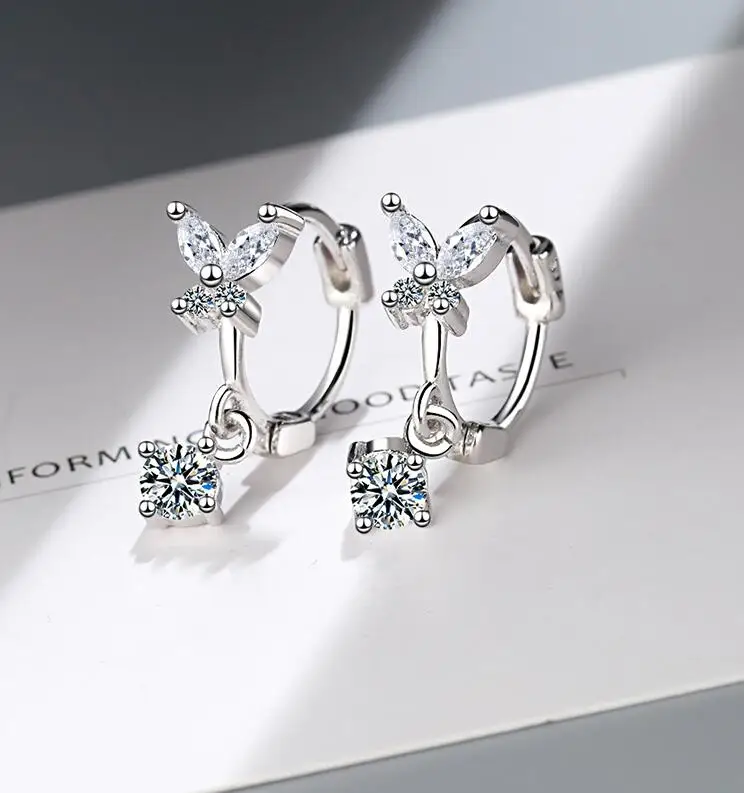 

2021 New Zircon Butterfly 925 Sterling Silver Jewelry Stud Earrings For Women Kids Jewelry eh837