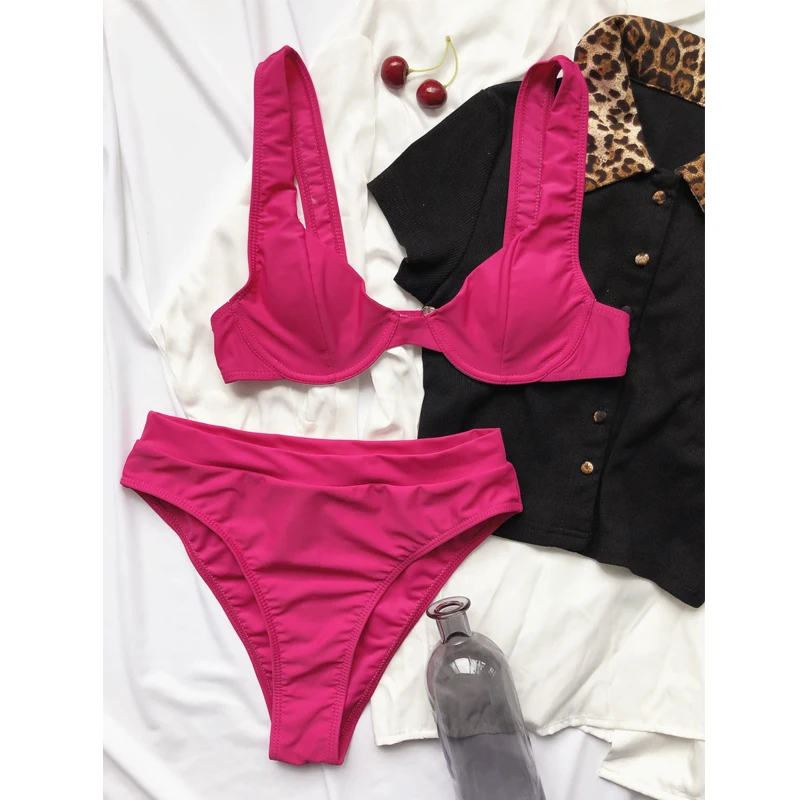 Бикини с чашками пуш ап пляжная одежда сексуальный женский купальный костюм 2021