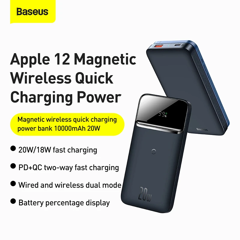 baseus power bank 10000mah portable 20w magnetic wireless charger powercore external battery powerbank  for