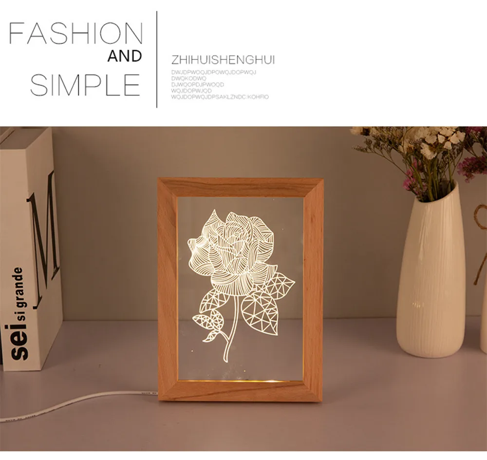 3D динозавра, оленя, совы, фоторамка светодиодный ночной Светильник деревянный стол Украшение стола с помощью кабеля USB Акриловые стразы с плоским основанием, Детский Рождественский подарок