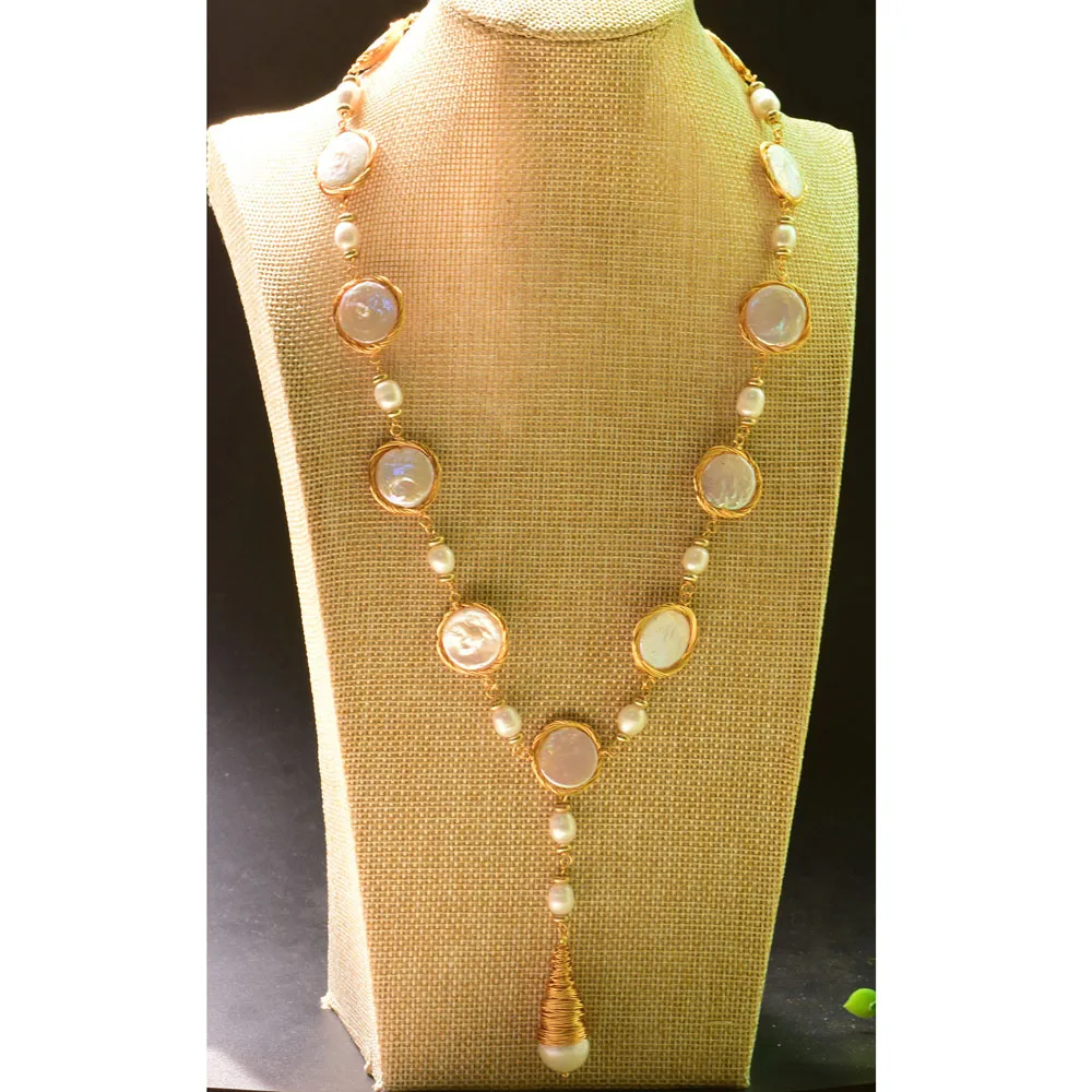 

Natural Fresh Water Pearls Necklace Baroque Pearl Long Pendant Luxury Accesories for Women Boho Jewelry Sweater Chain Handmade