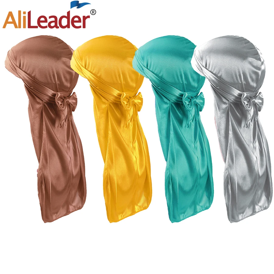 

Alileader Unisex Long Men Women Silk Breathable Bandana Hat Durag Do Doo Du Rag Long Tail Headwrap Chemo Cap Solid Color Du-Rag