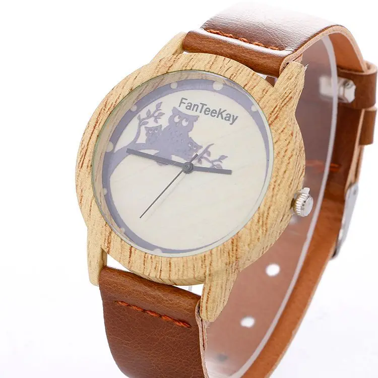 

New Cartoon Owl Pattern Quartz Watch Women's Ultra-Thin Belt Wood Grain Fashion Quartz Watch luxury fashion