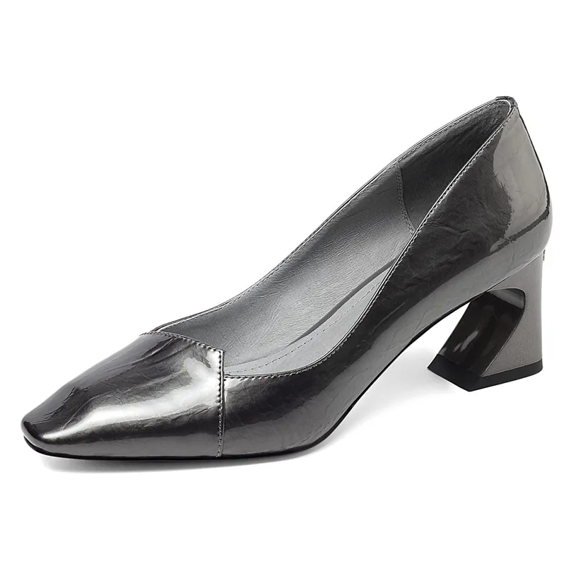 

Dilalula Women Spring Summer Genuine Cow Patent Leather Slip-on Pumps 2021 New Plus Size Casual High Heeled Prom Shoes Woman