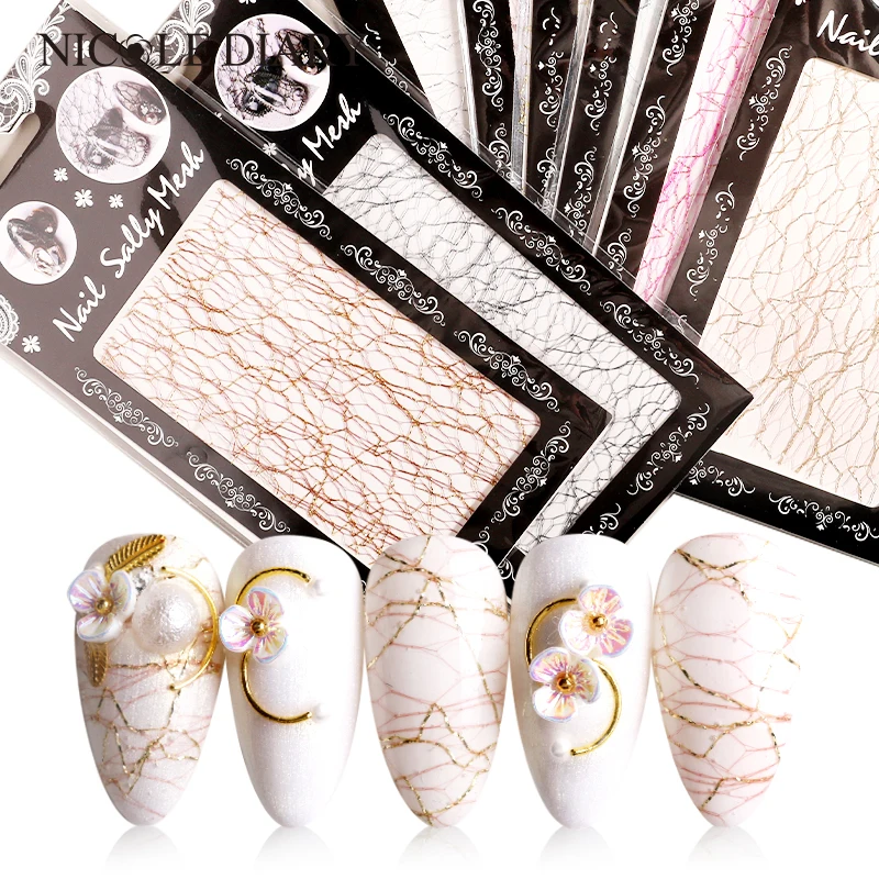 1 шт. 3d наклейка для ногтей с сеткой золотистая/Серебристая тонкая клейкая лента