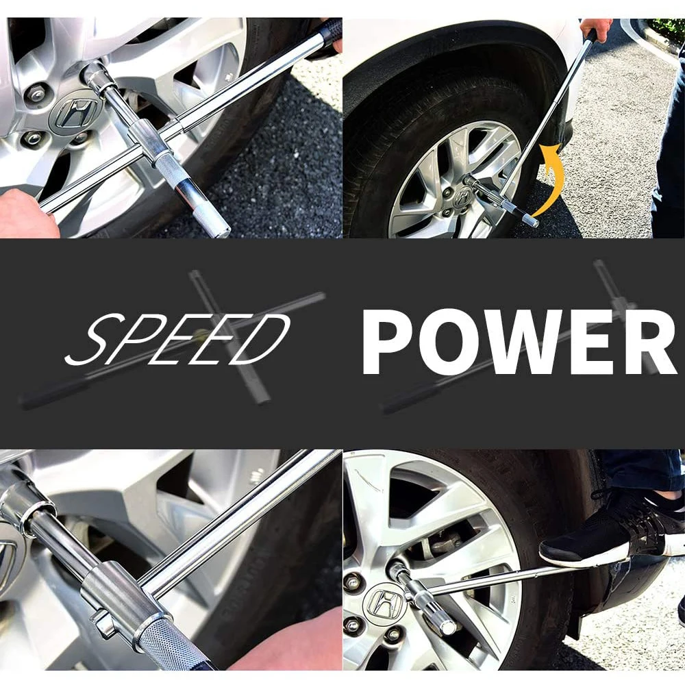 

17/19mm, 21/23mm Carbon Steel Telescoping Lug Wrench,23" Universal Extended Lug Wrench with Storage Bag and Standard Sockets