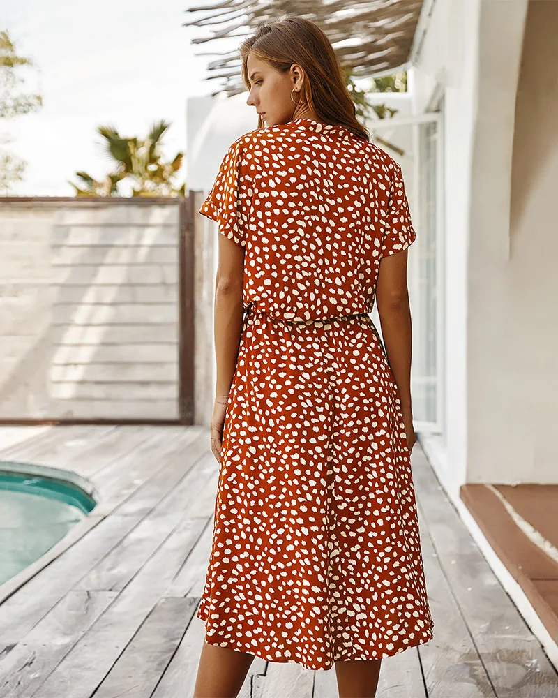 

Gezelligheid Dresses For Women 2021 Fashion Women's Summer Clothes Casual Short Sleeve Shirt Collar Print Floral Cotton Dress
