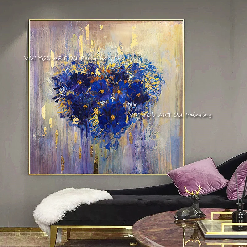 

The Blue Flower Heart Best Handmade Abstract Art Oil Painting On Canvas Modern Paintings Modern Art Pictures For Home Decor