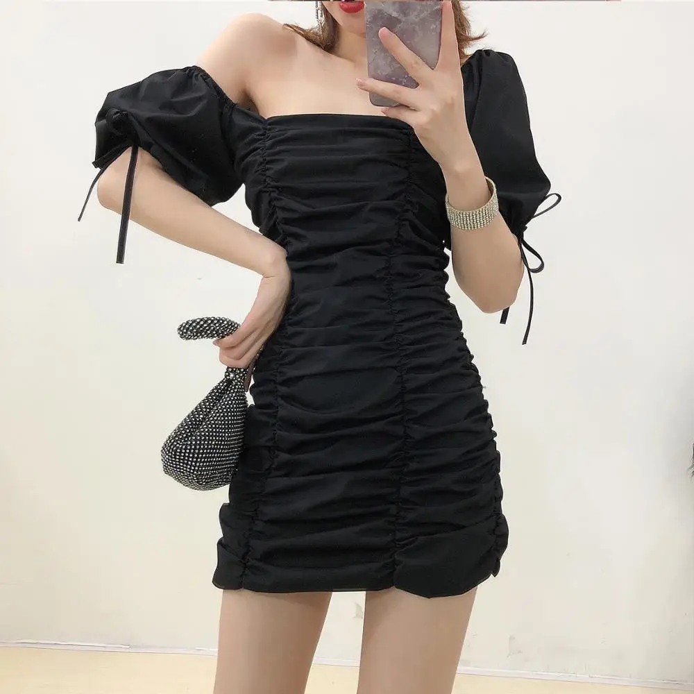 Платье женское эластичное однотонное пикантное мини-платье в Корейском стиле
