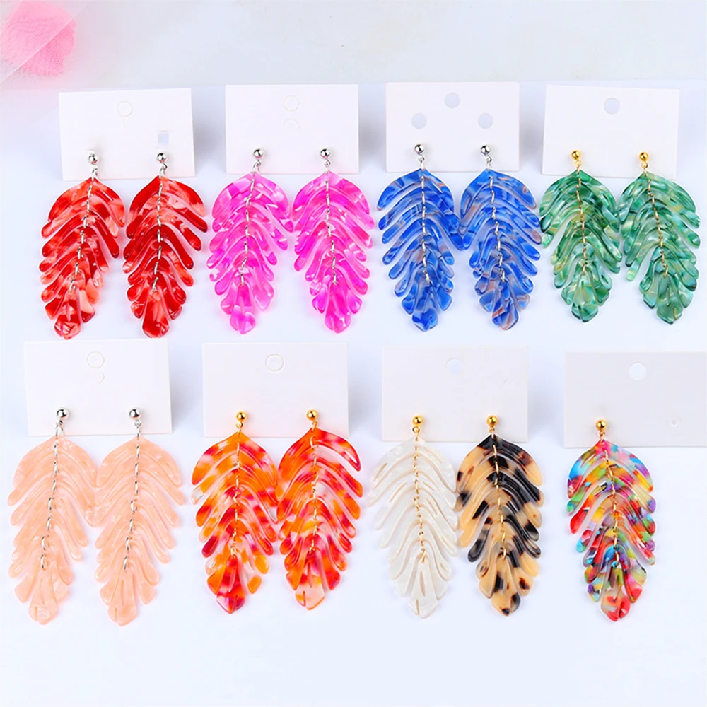 

European and American style fashion earrings leaf fresh and simple leaf acrylic earrings tassel earrings