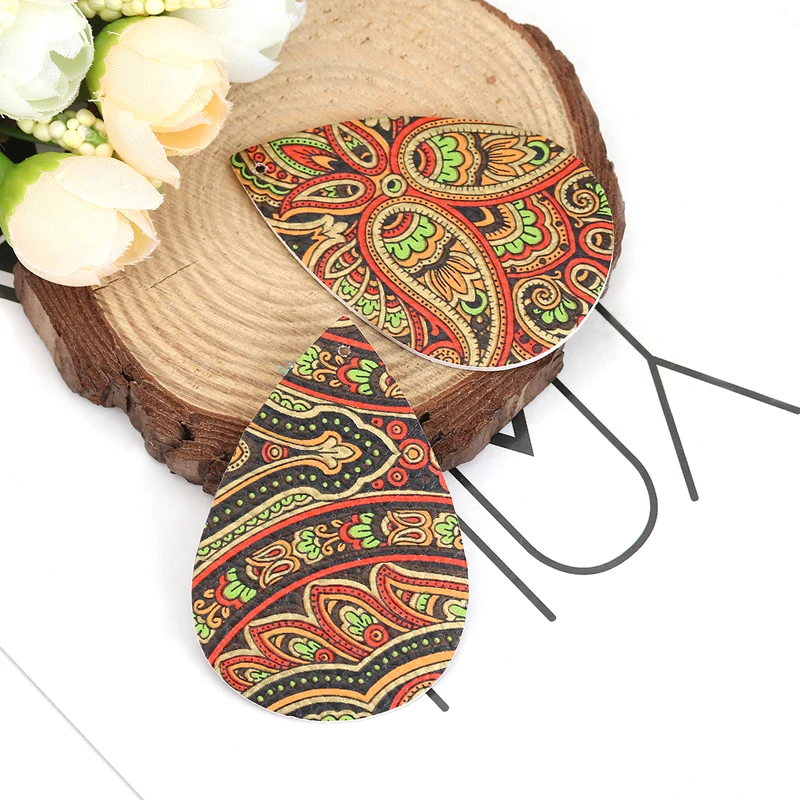 

10 PCs Bohemian Multicolor PU Leather Pendants Water Drop Shaped DIY Making Earrings Women Party Jewelry Gifts Accessories