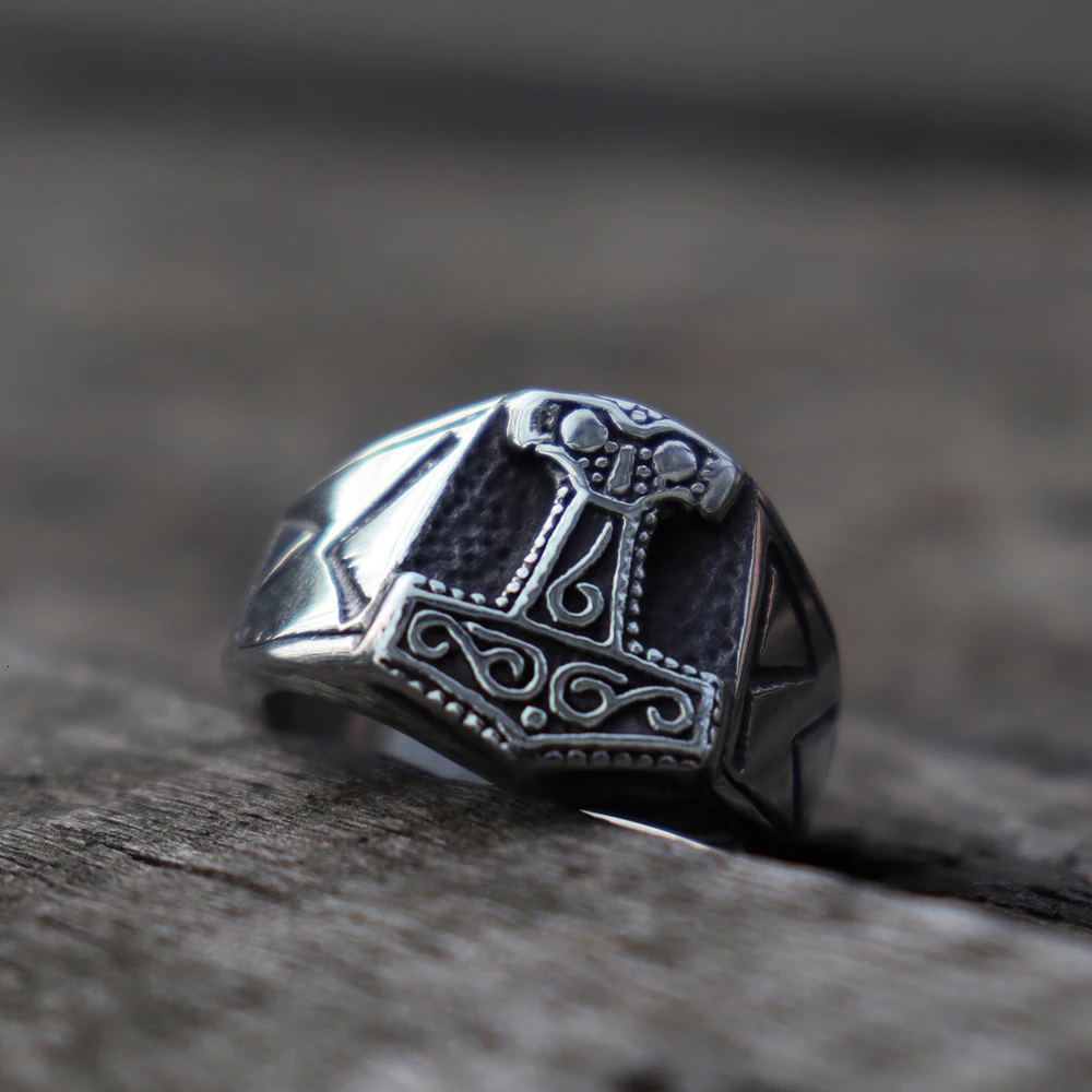 Мужские Викинг один Mjolnir кольцо из нержавеющей стали Тор молоток руны кольца-Амулеты скандинавские байкерские ювелирные изделия