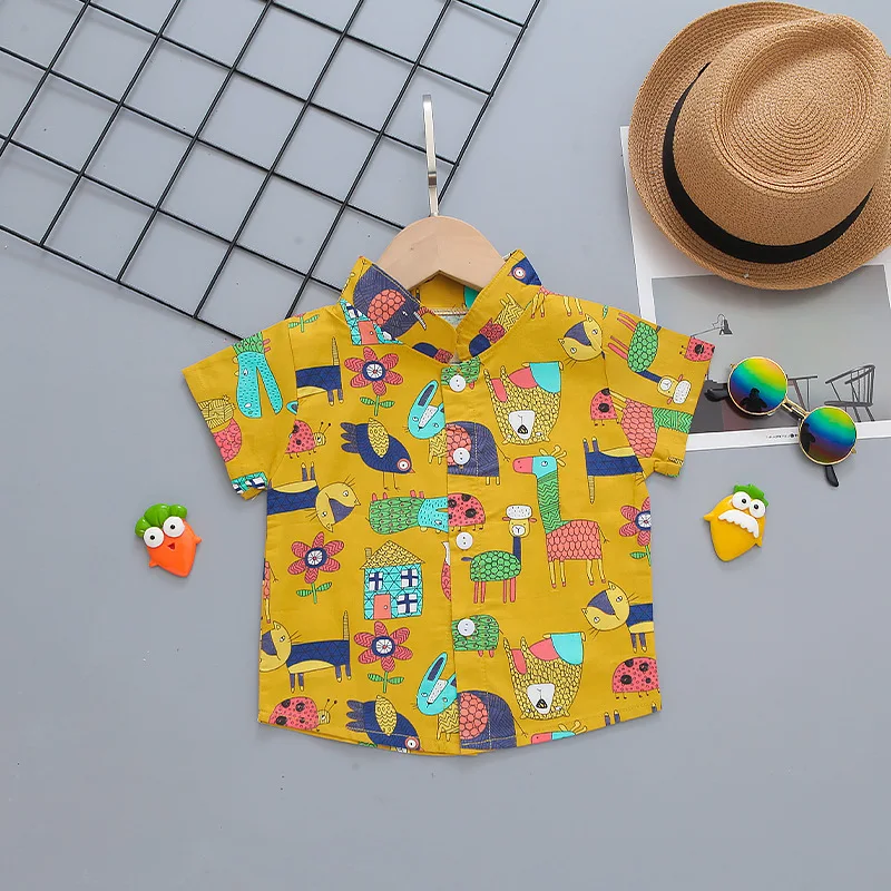Boys Short Sleeve Shirt Summer Casual Kids Baby Tops Boys Shirts Girls 1 To 7 Children Clothes Cotton Dinosaur Cartoon Cute
