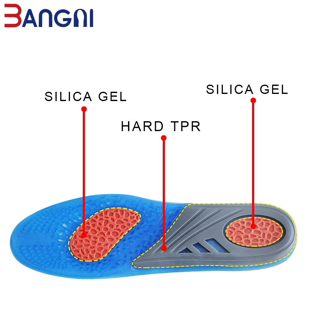 BANGNI GEL Work Silicone Insoles Arch support Shoe Pads Soft Elastic PU Plantar Fasciitis Walk Inserts for Feet Pain Men Women