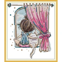 little girl and fat cat patterns cross stitch kit counted printed canvas 11ct 14ct stamped needlework set concert embroidery kit