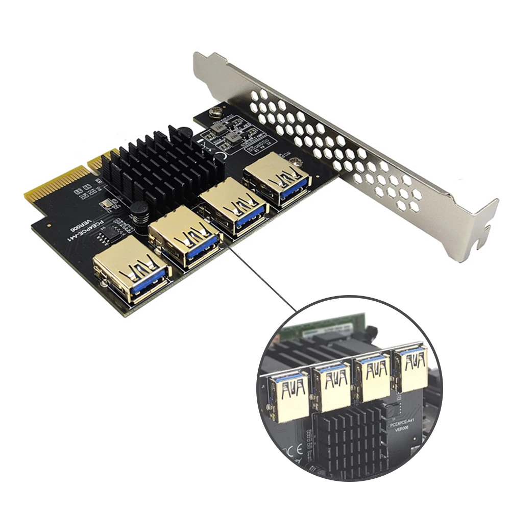 

Pcie 1 To 4 Pci Express Multiplier Pcie 4x To 4 Usb 3.0 Hub Adapter Riser 009s Pci Express x16 Video Card For Mining