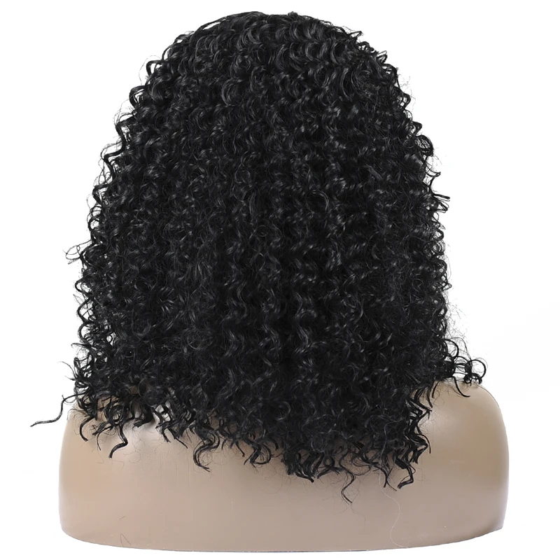 Парики из искусственных волос без шапочки основы короткий кудрявые черный парик