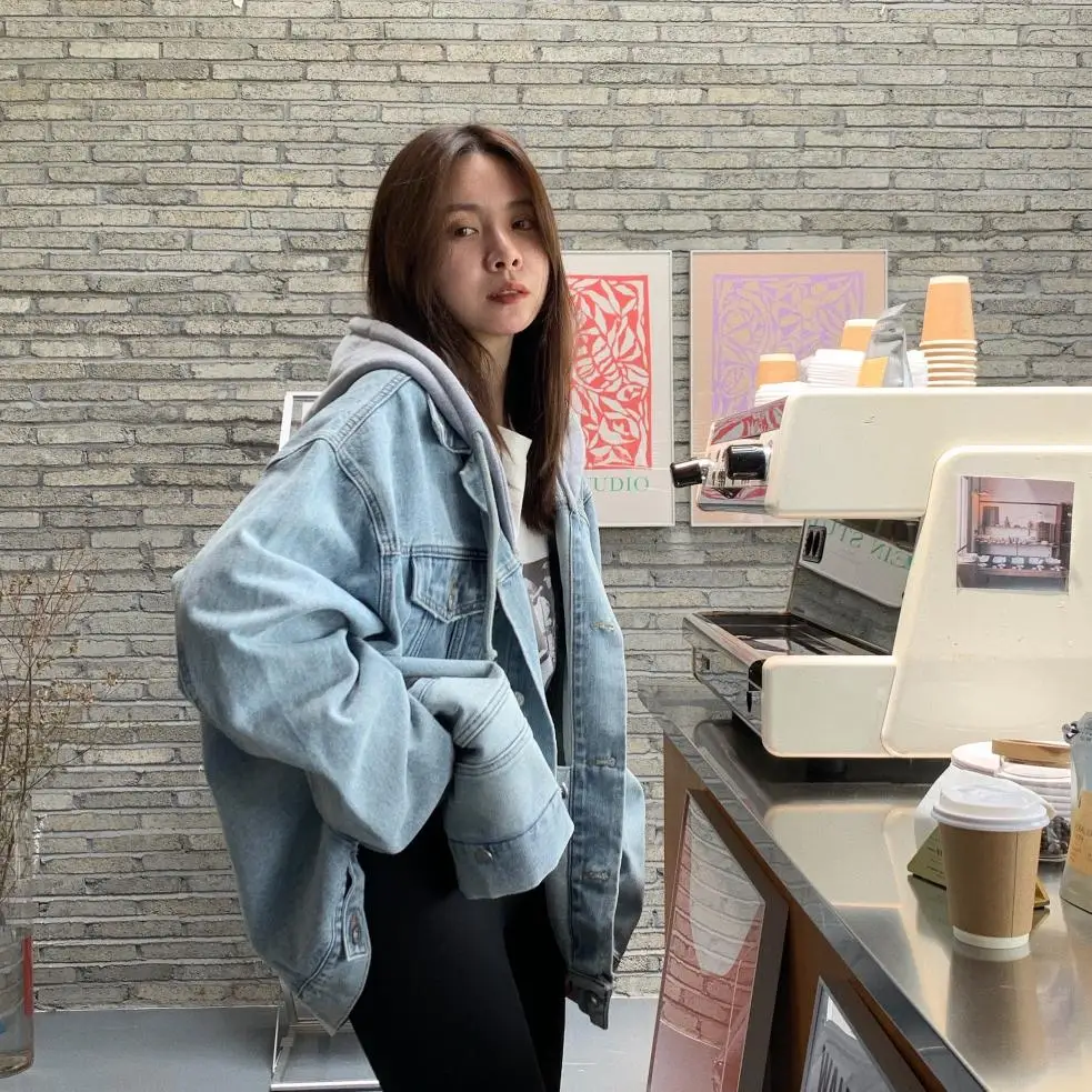 

JXMYY легкая джинсовая куртка с капюшоном для женщин 2020 Новинка Осень корейский Свободный Повседневный короткий топ тренд T:1216