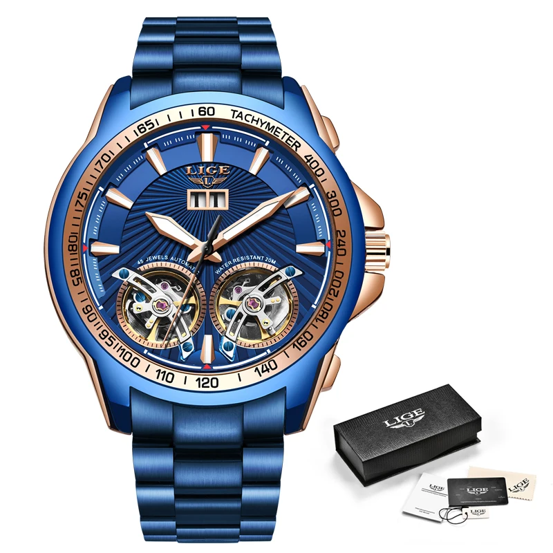 

LIGE Stainless Steel Waterproof Watches For Men relogio masculino Men Automatic Watch Tourbillon Luxury Mechanical Wristwatch