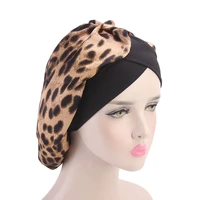 muslim women hat satin black head scarf sleeping bonnet silky head wrap ladies leopard headwear hair scarf for black women braid