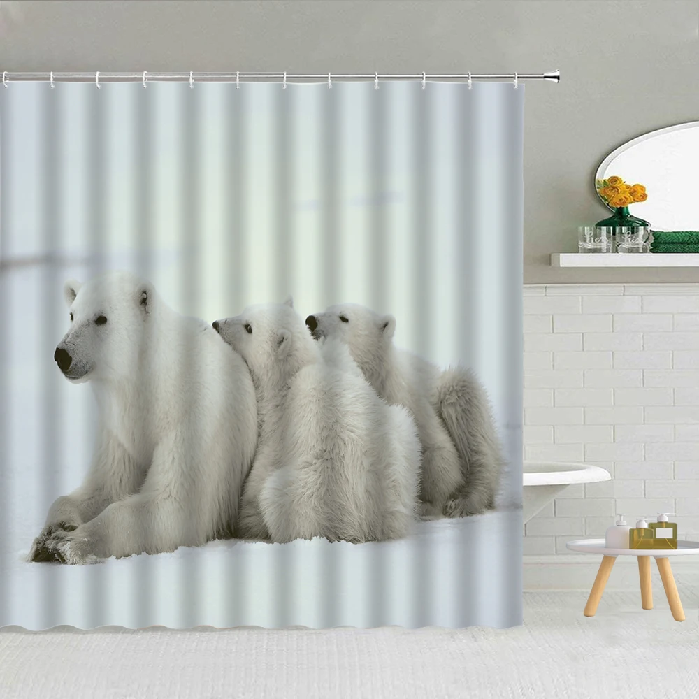 

Animal Polar Bear Glacier River Shower Curtain Frabic High Quality Bathroom Supplies Decor With Hooks Cloth Curtains Washable