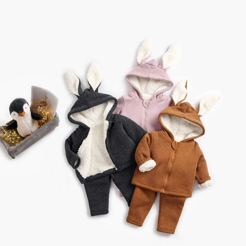 

Осень 2021, новый комплект детской одежды HAYANA с длинным рукавом и кроликом, детский костюм с бархатной подкладкой