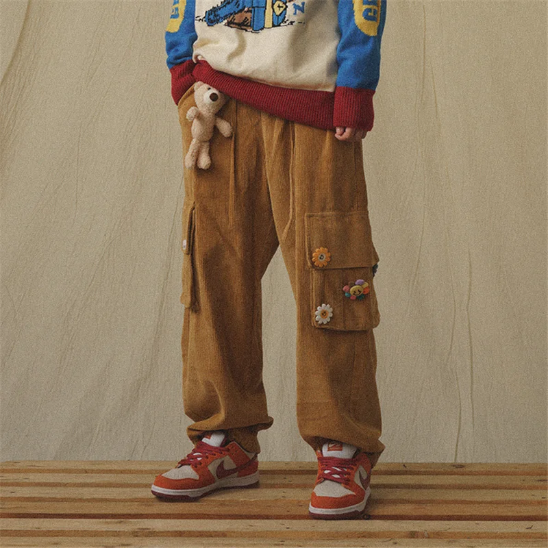 

Japanese Retro Pendant Corduroy Pants Men's Loose Straight Tube Korean Trend Autumn Loose Wide Leg Casual Pants Men Clothing