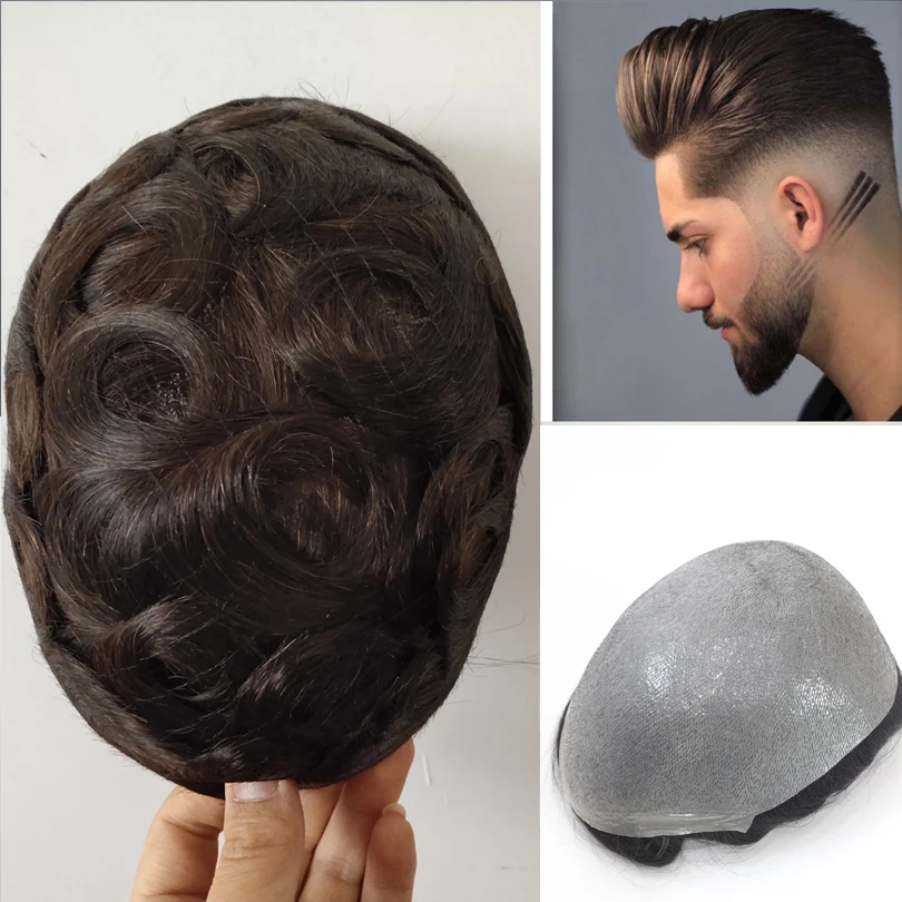 

8*10inch Brown Color Invisible knot natural hairline men toupee 100% Euro-Touch human hair front toupee