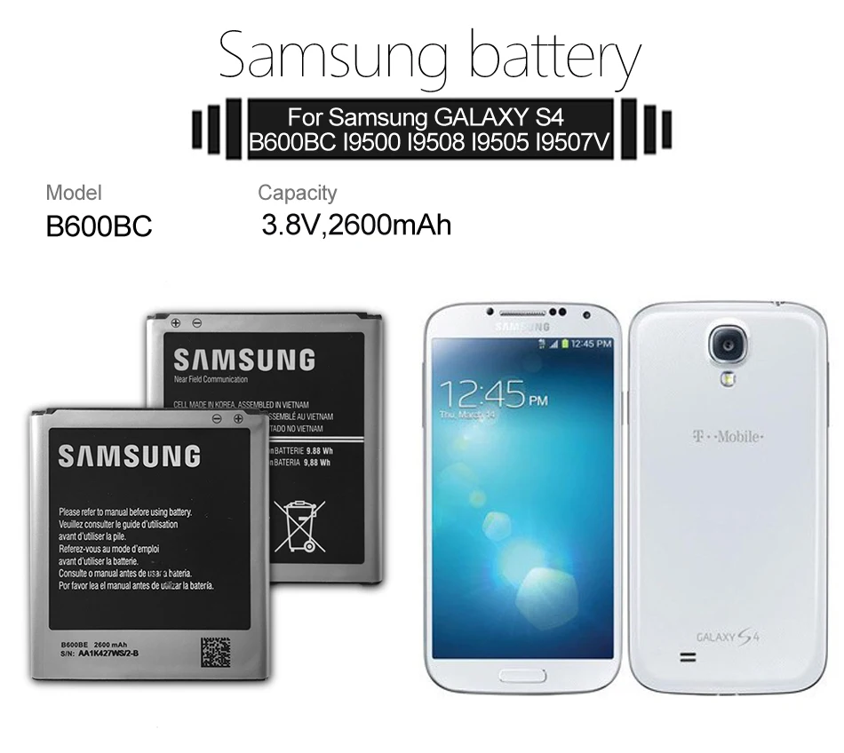 

Samsung Original Phone Battery B600BE B600BC For Samsung GALAXY S4 I9500 I9502 i9295 GT-I9505 I9508 I959 i337 i545 i959 2600mAh