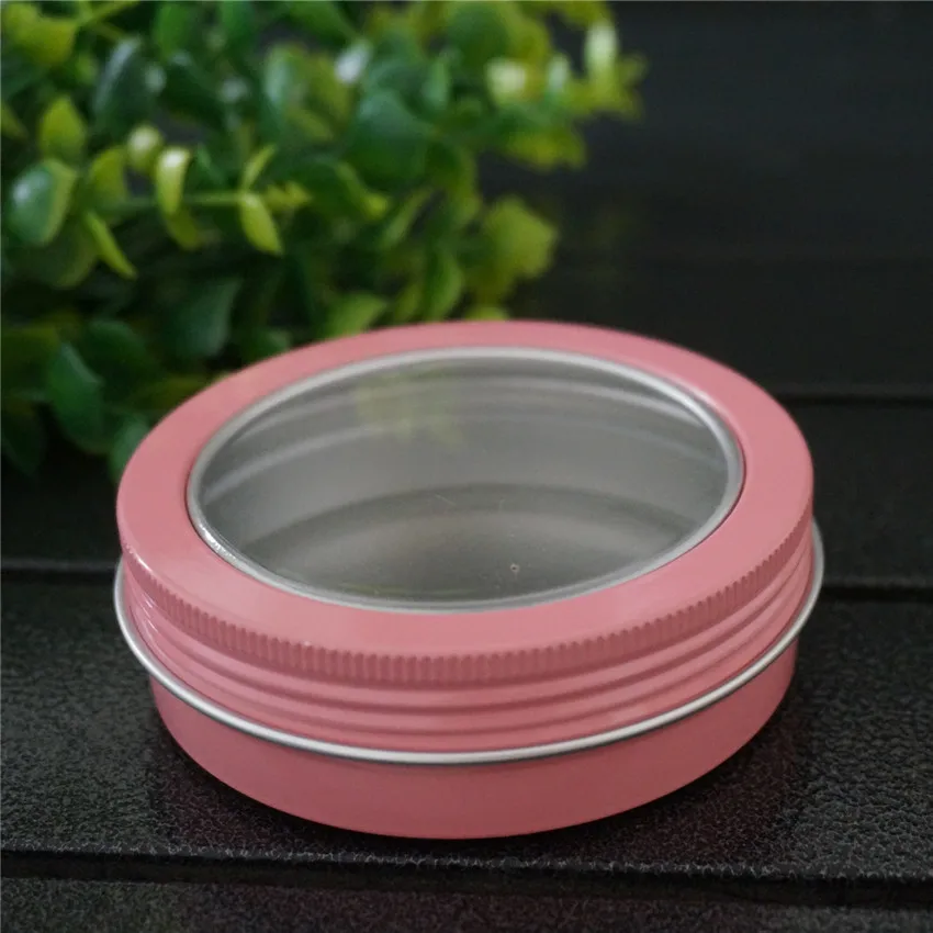 

100g Round Pink Aluminum Tin Cans Bottle with Window Lids,DIY 100ml Empty Skylight Aluminum Box Pink Cream Box Tea Aluminum Jar