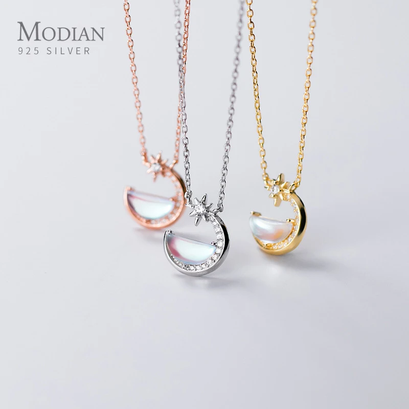 Цепочка Modian женская из серебра 925 пробы со звездой и полумесяцем сверкающим