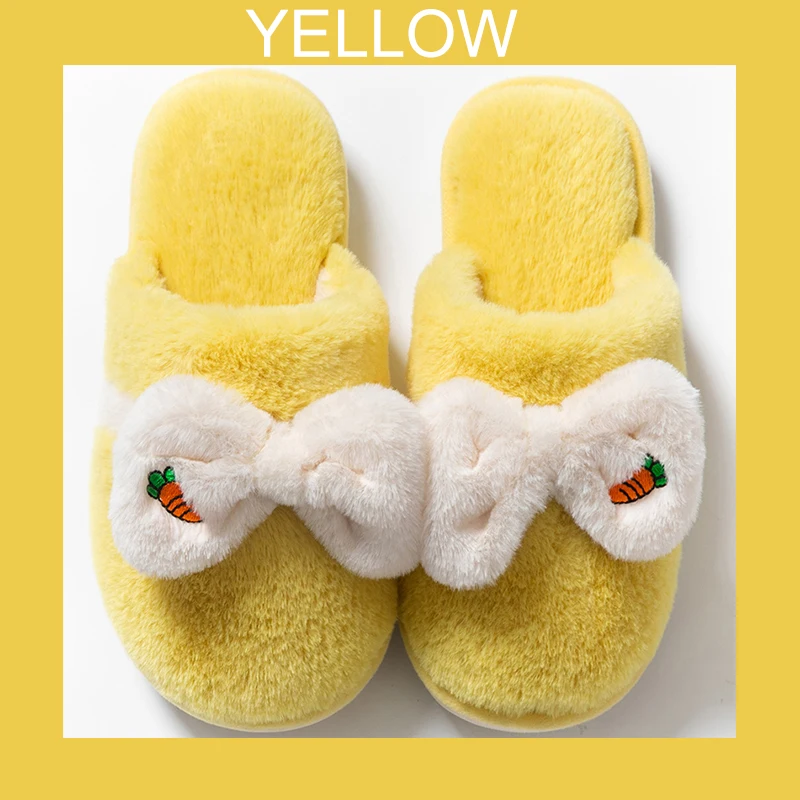 

Whoholl Women Winter Warm Slippers Solid Color Bow Tie Ladies Flip Flops Ladies Home Large Pearl Cotton Slides Cute Plush Shoes