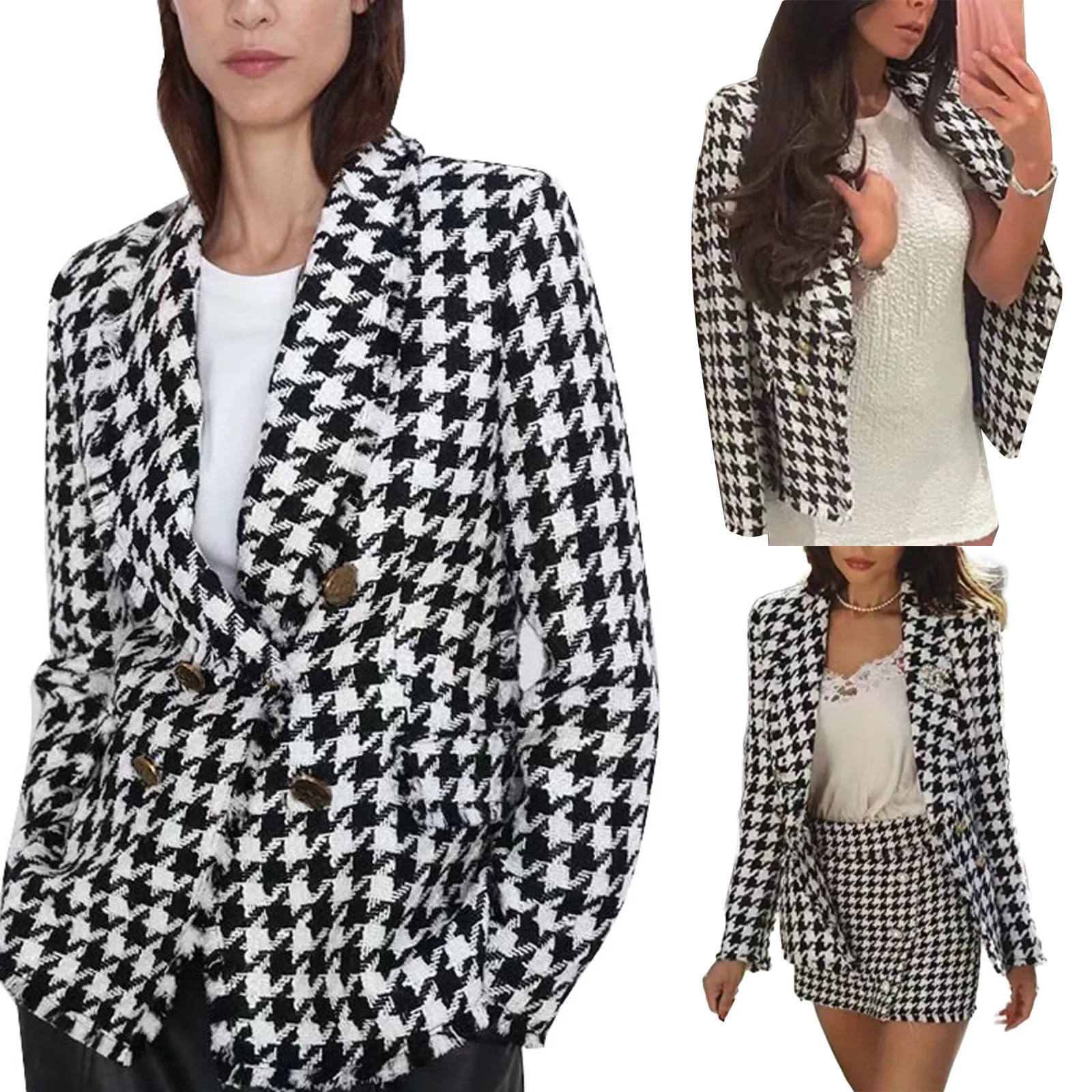 

Woman Coat, Long Sleeve Lapel Neck Buttons Plaid Formal Casual Street Party Autumn Spring Cardigan