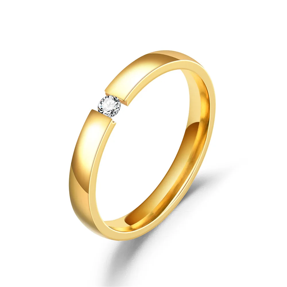 

VOERYNT Simple 4MM Stainless Steel Zircon Rings For Women Men Engagement Anniversary Jewelry Gift DC002