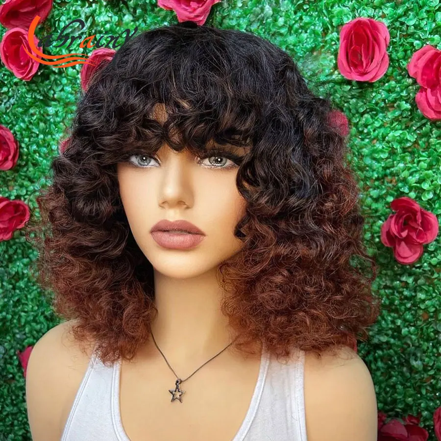 

Ombre Honey Blonde Kinky Curly Pixie Short Cut Bob Femme Burgundy Full Machine Made Colored Human Hair Wigs 99J Woman Afro Bob