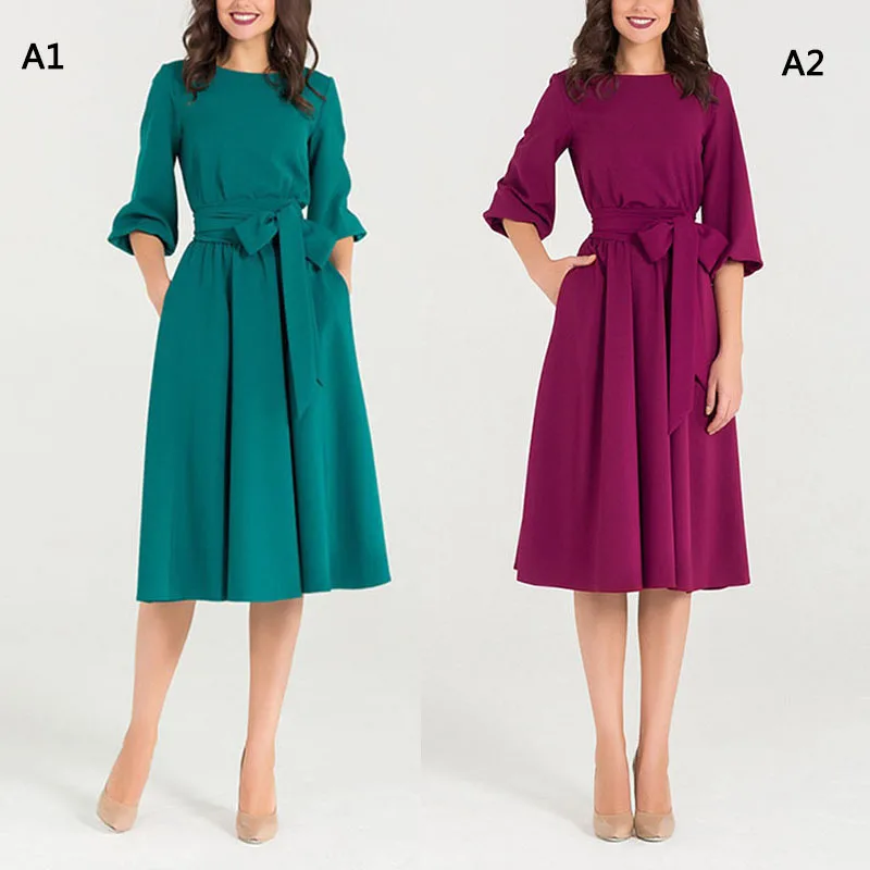 

Women O-Neck Dress Women's Elegant Vintage Winter Bohemian Dresses Casual