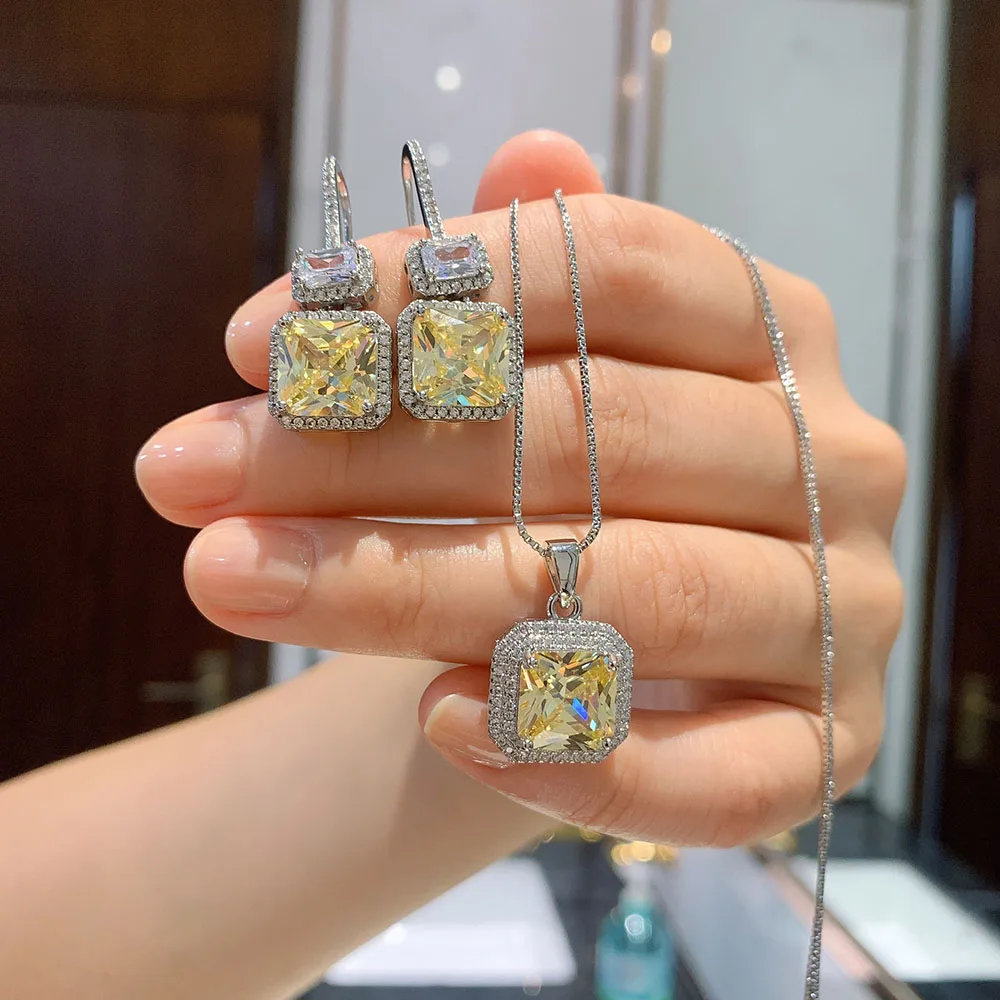 

Vintage 100% Real Silver Citrine Gemstone Earrings/Pendant/Necklace Party Cocktail Engagement Jewelry Sets For Women Wholesale