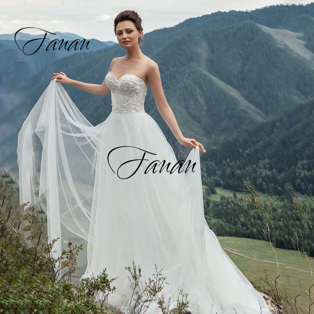 

Strapless Backless A-Line Lace Appliques Wedding Dresses Organza Floor Length Bridal Gown Свадебное платье vestido de noiva