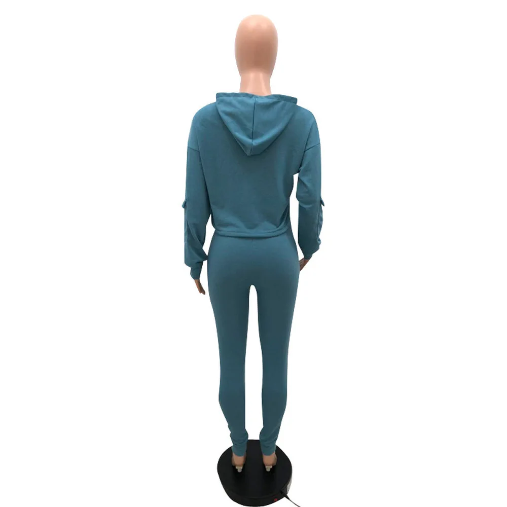 

2021 New Women's Tracksuit Spring Autumn Clothes for Women Full Sleeve Hooded Crop Top and High Waist Sport Legging Club Outfits