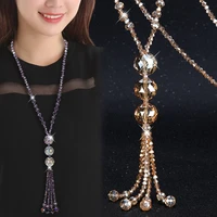 autumn winter all match austrian crystal sweater chain new simple tassel necklace clothes pendant women accessories lady jewelry