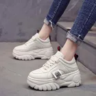 Кроссовки женские на платформе, дышащие, массивная подошва, черные, белые, сезон осень-зима