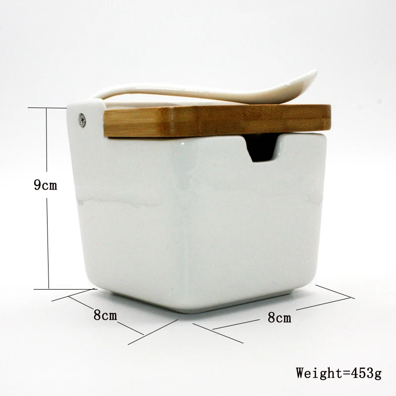 

2022Creative ceramic seasoning can seasoning box seasoning bottle Japanese bamboo and wood lid seasoning can salt tank set