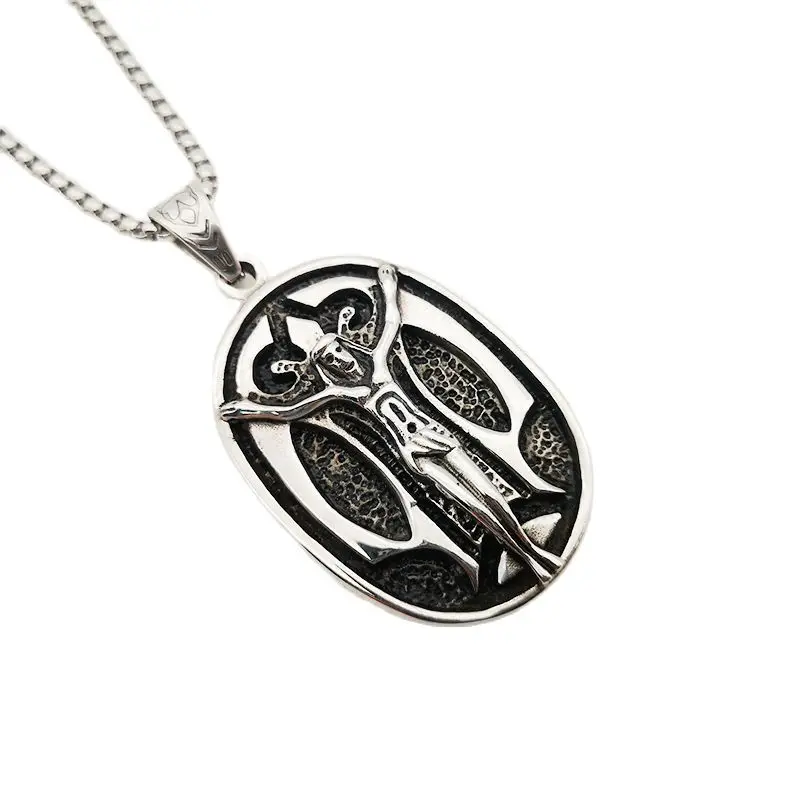 

2021 SS New Christian Jesus Oval Pendant Necklace Retro Silver Color Stainless Steel Religious Amulet Jesus Necklace Jewelry