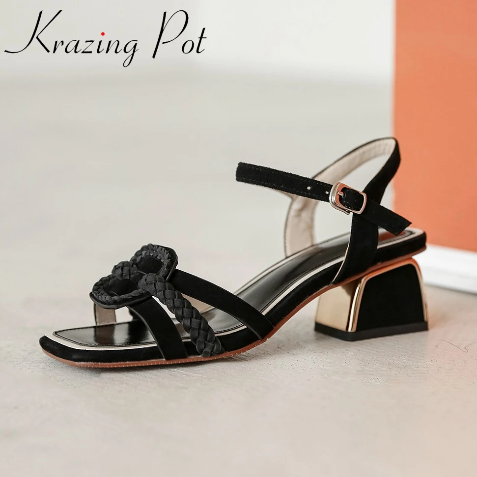 Босоножки Krazing pot женские замшевые сандалии с открытым квадратным носком на