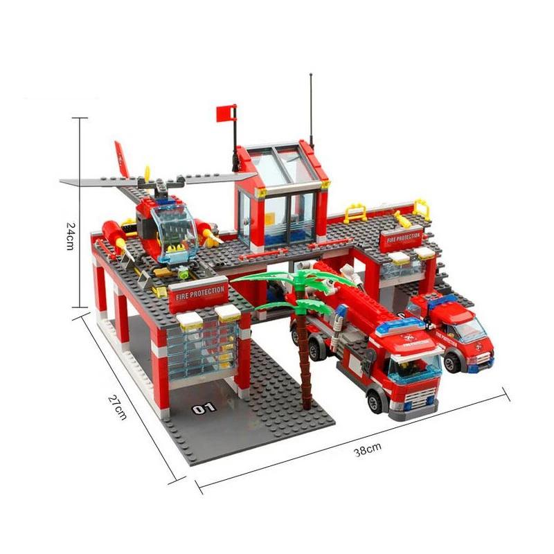 

Blocks Toys Fire Fighting Truck Helicopter Building Blocks City Construction Rescue Vehicle Blocks Police Fire Station Bricks