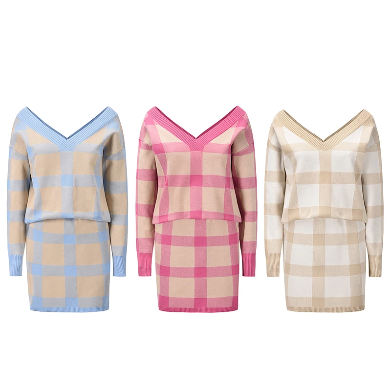 

2021 Woman Autumn Winter New Fashion Temperament Set Elegant Sweater Long-sleeved Short Skirt Suit Comfortable and Generous