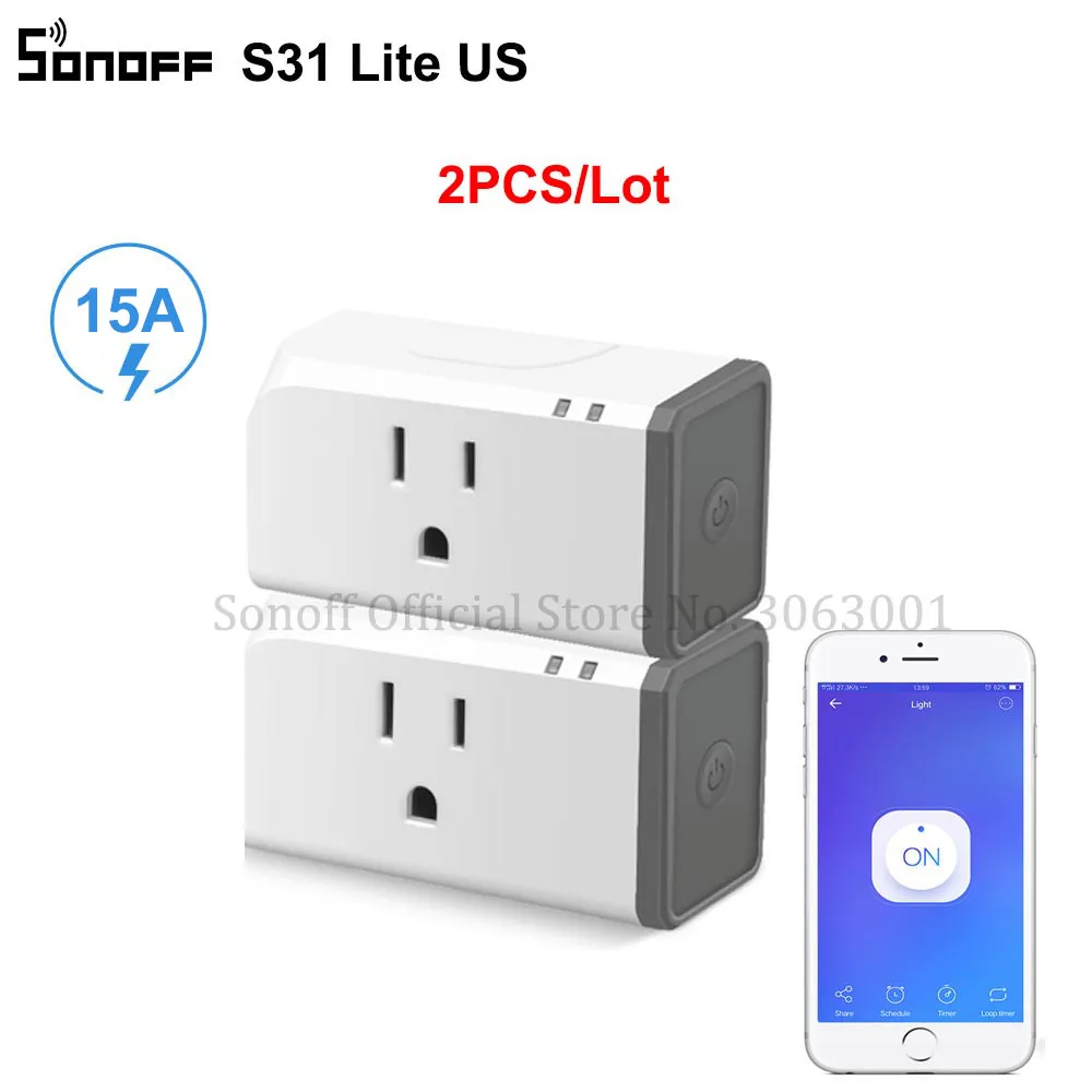 2 шт. SONOFF S31 Lite US Мини Wifi розетка умный Беспроводной Выключатель питания 15а таймер