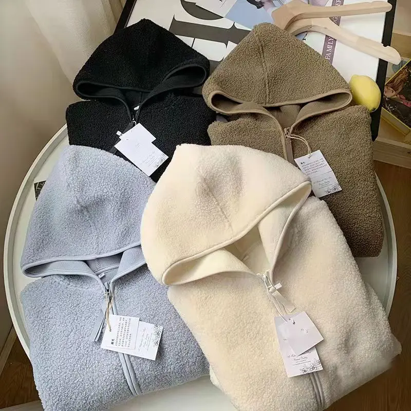 

Women's Lamb Wool Cardigan Coat Autumn Winter Warm Fleece Cotton Jacket Short Coat Women Hoodie Cardigan Zipper Female Hoodies